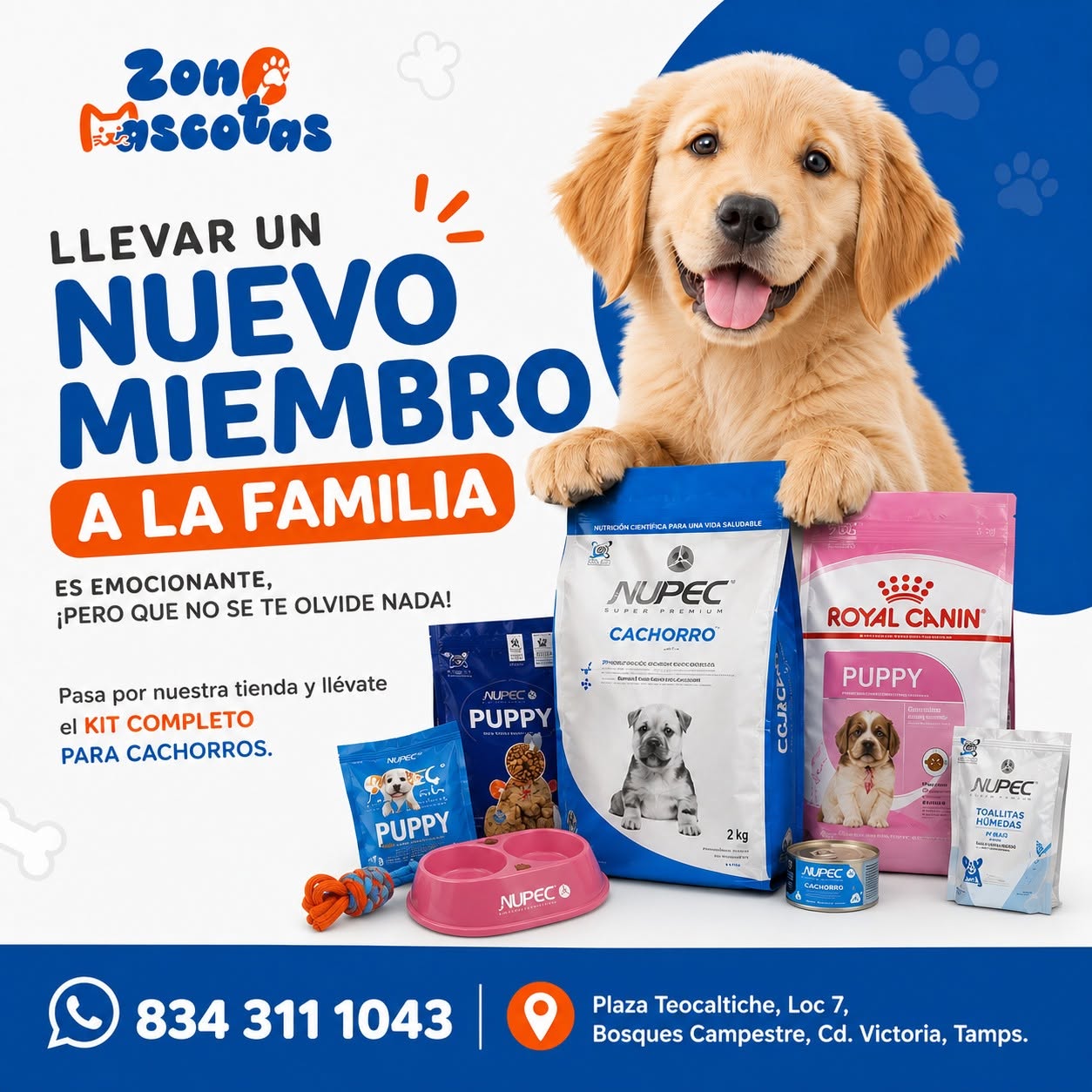 Kit completo para cachorros con alimento Nupec y Royal Canin en Zona Mascotas Ciudad Victoria