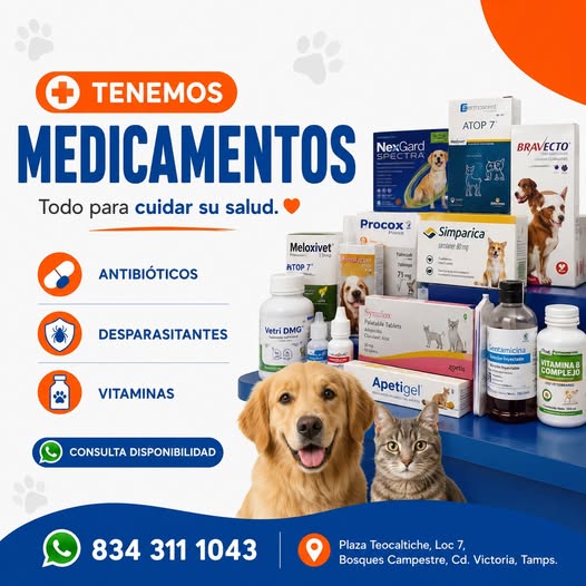 Medicamentos veterinarios, antipulgas y vitaminas disponibles en Zona Mascotas Ciudad Victoria